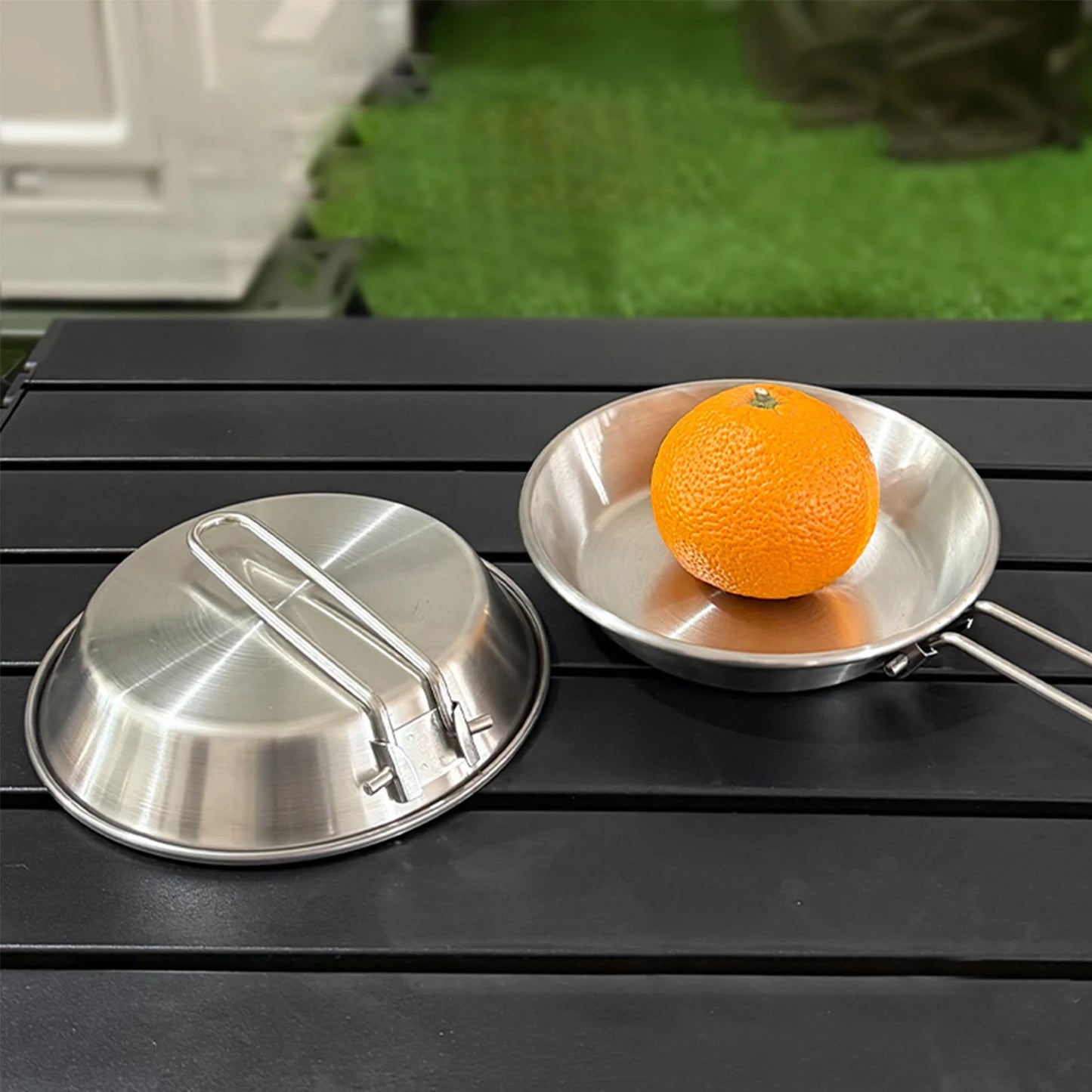 Stainless Steel Camping Fry Pan Folding Handle Non-Stick