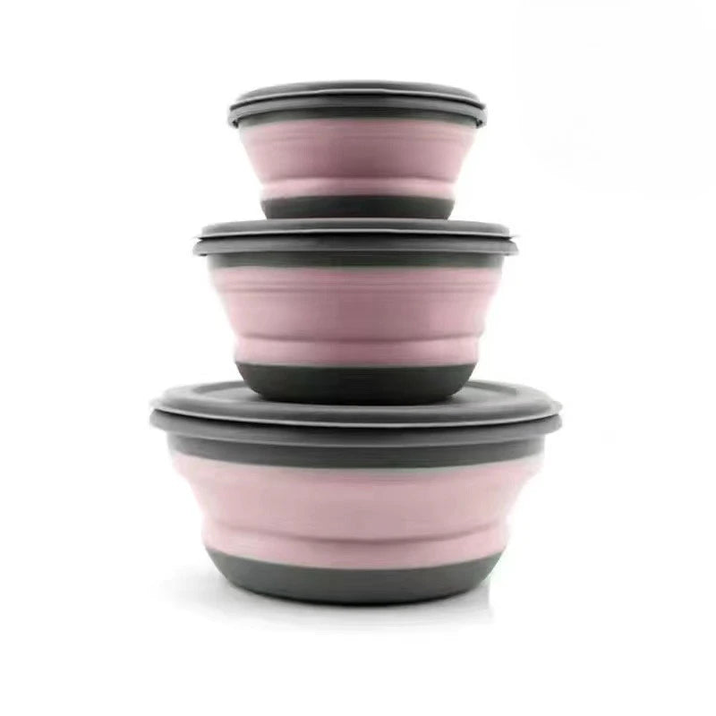 Folding Silicone Bowl 3Pcs/Set with Lid For Camping