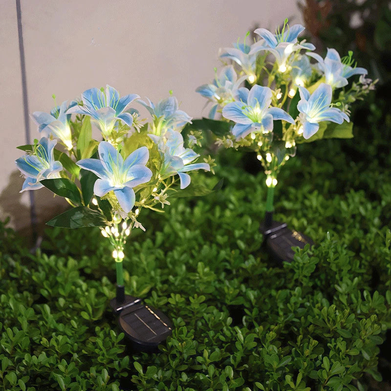 Lily Flower Solar Lights With Warm White Light, Outdoor Garden Decor