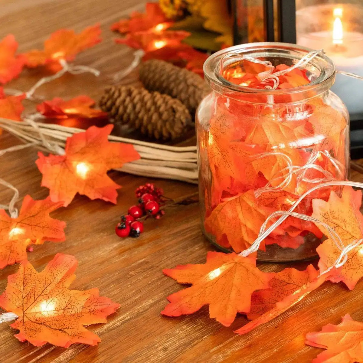 Maple Leaf String Lights Battery Powered Outdoor Decoration