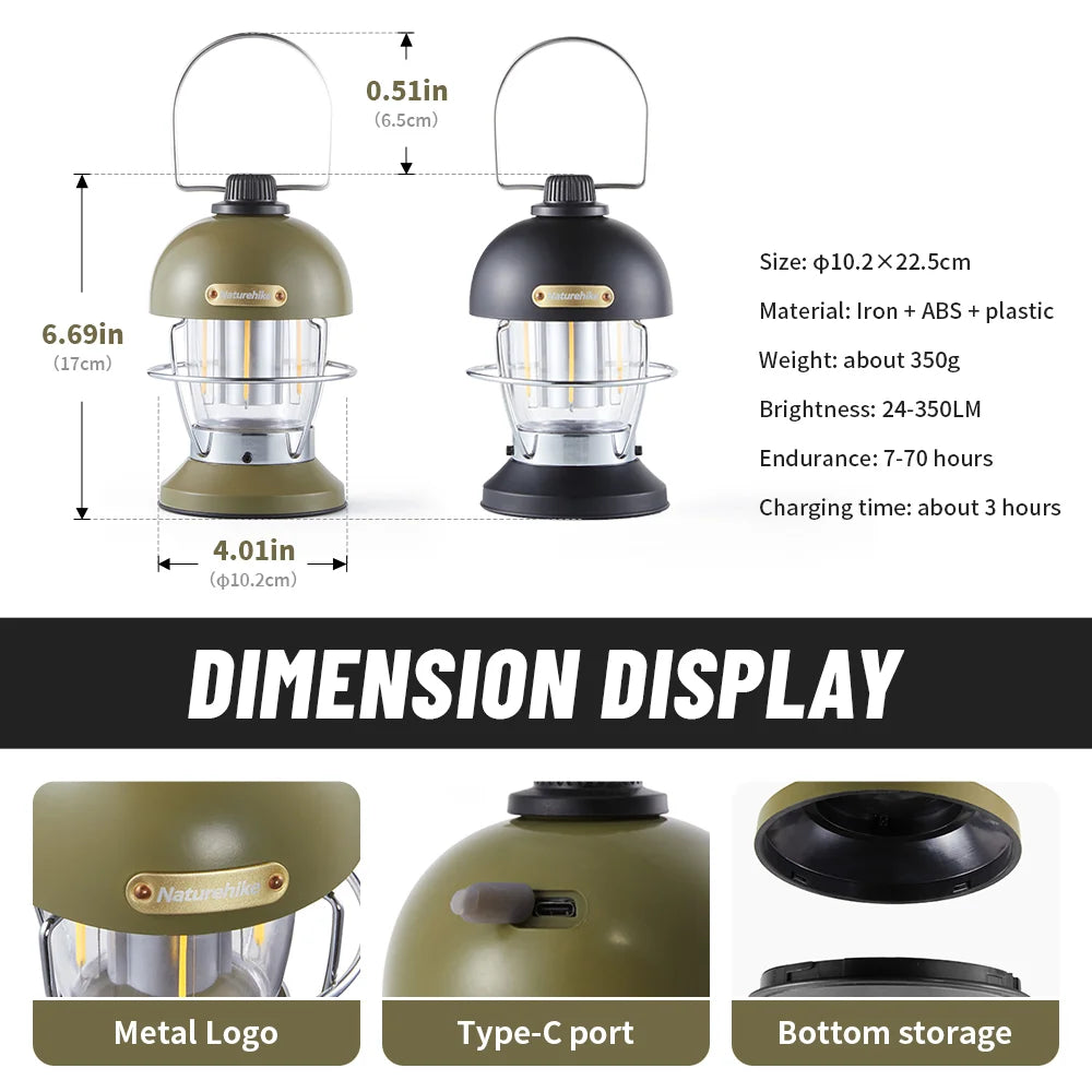 Naturehike 2025 New Camping Lantern - USB Rechargeable, Waterproof Lamp