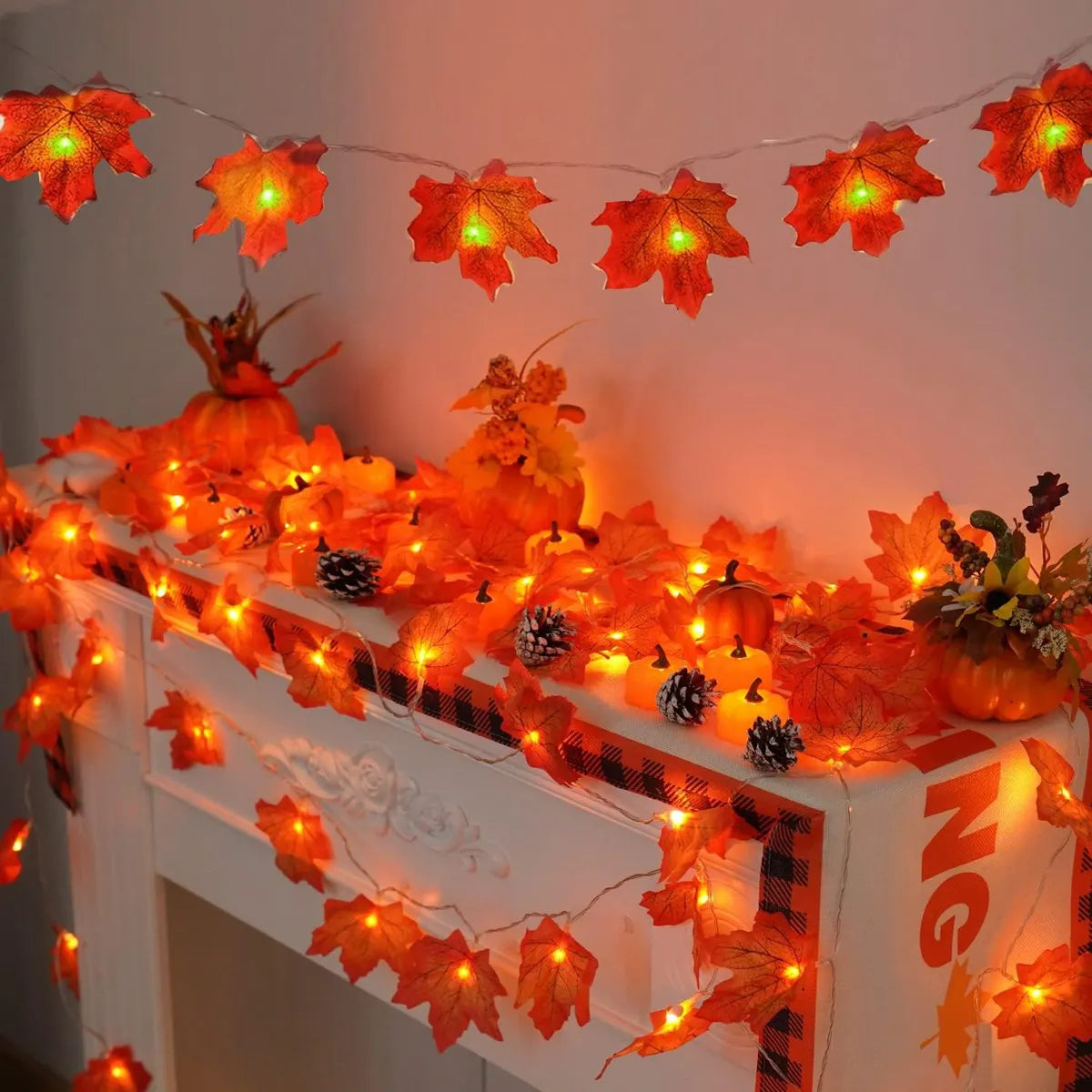 Maple Leaf String Lights Battery Powered Outdoor Decoration