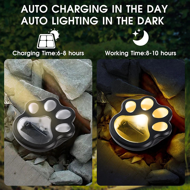 Paw Print Solar Outdoor Garden Path Lights, Solar Lights (4pcs)