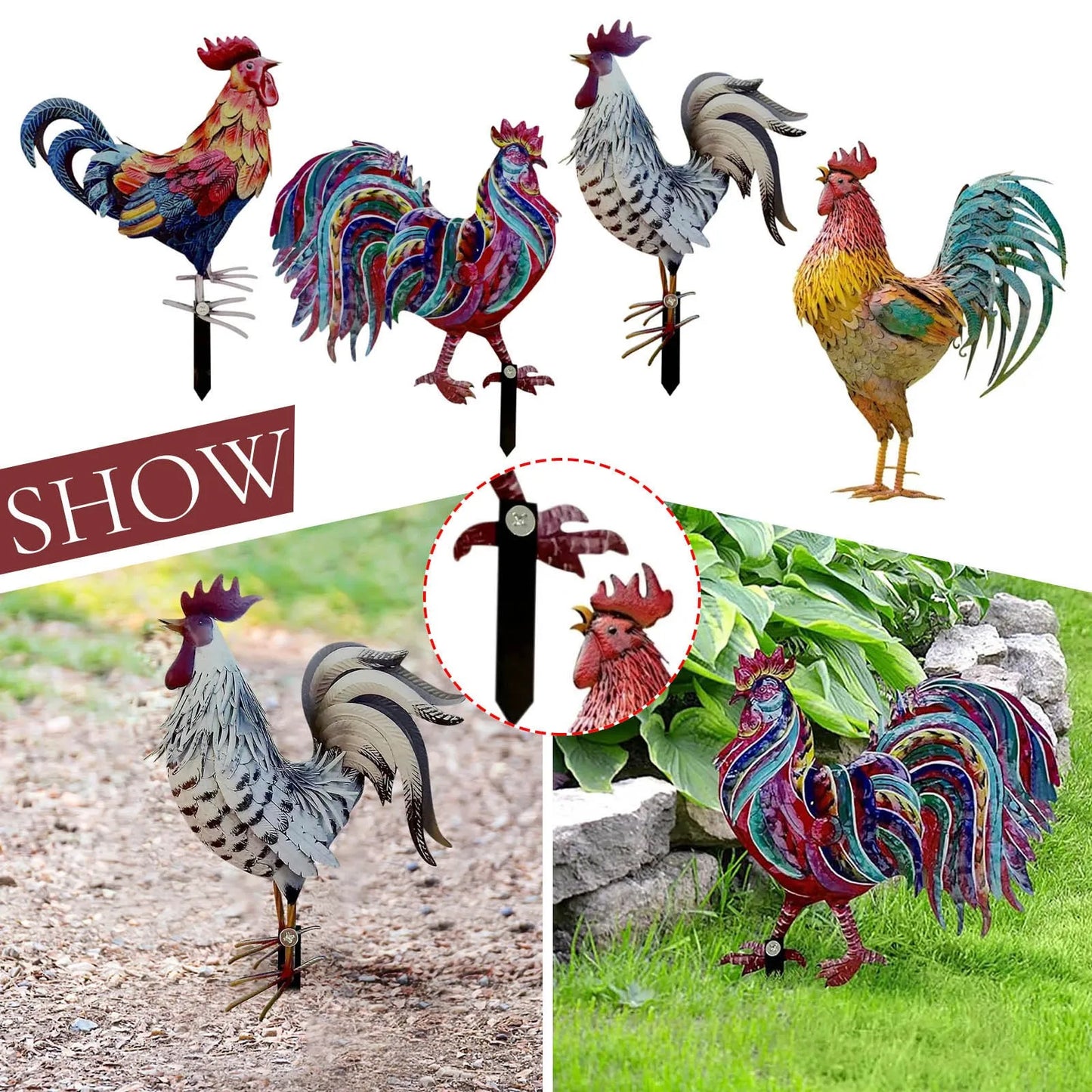 Realistic Metal Chicken Yard Sculpture