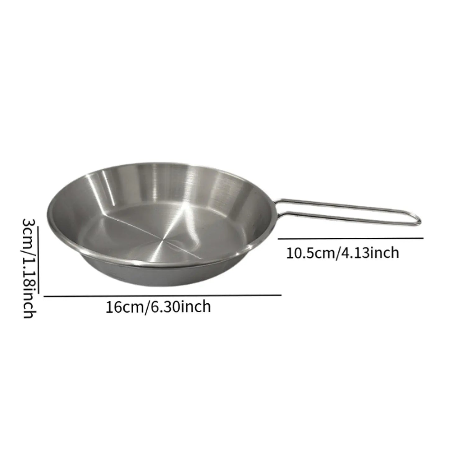 Stainless Steel Camping Fry Pan Folding Handle Non-Stick