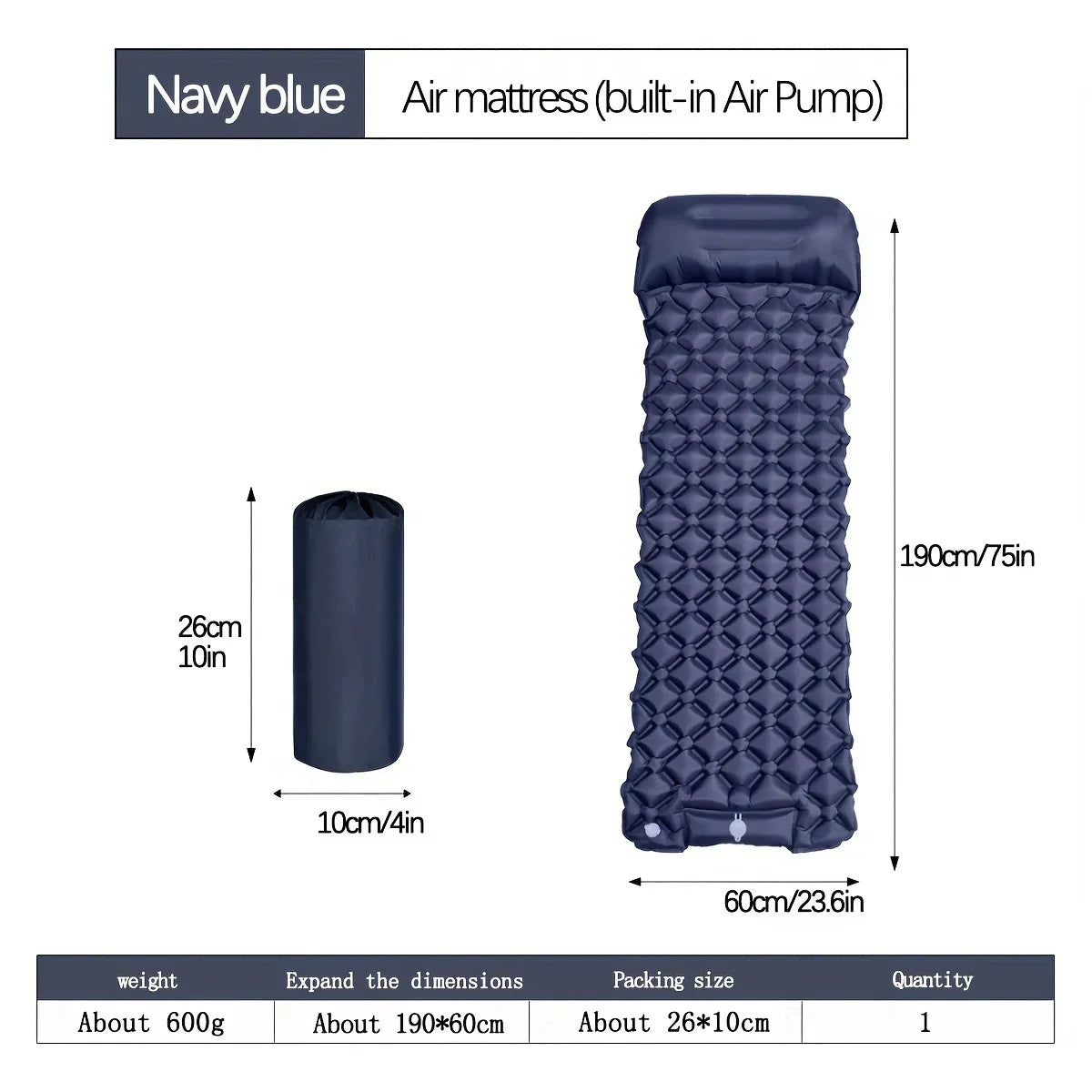 Inflatable Camping Mattress (with Built-In Inflator Pump)