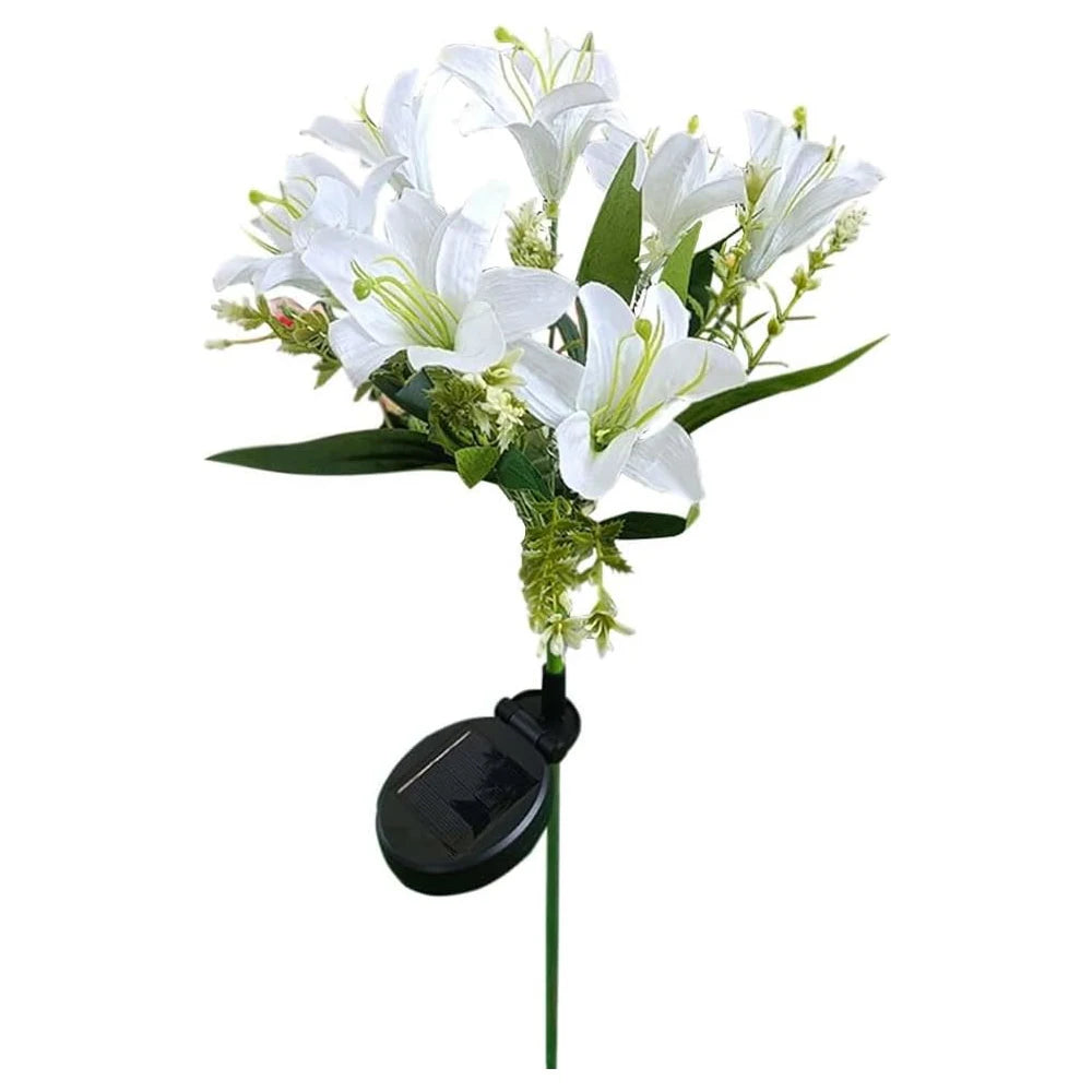 Lily Flower Solar Lights With Warm White Light, Outdoor Garden Decor