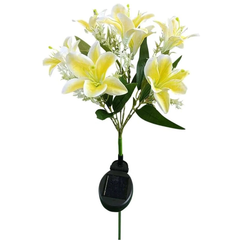 Lily Flower Solar Lights With Warm White Light, Outdoor Garden Decor