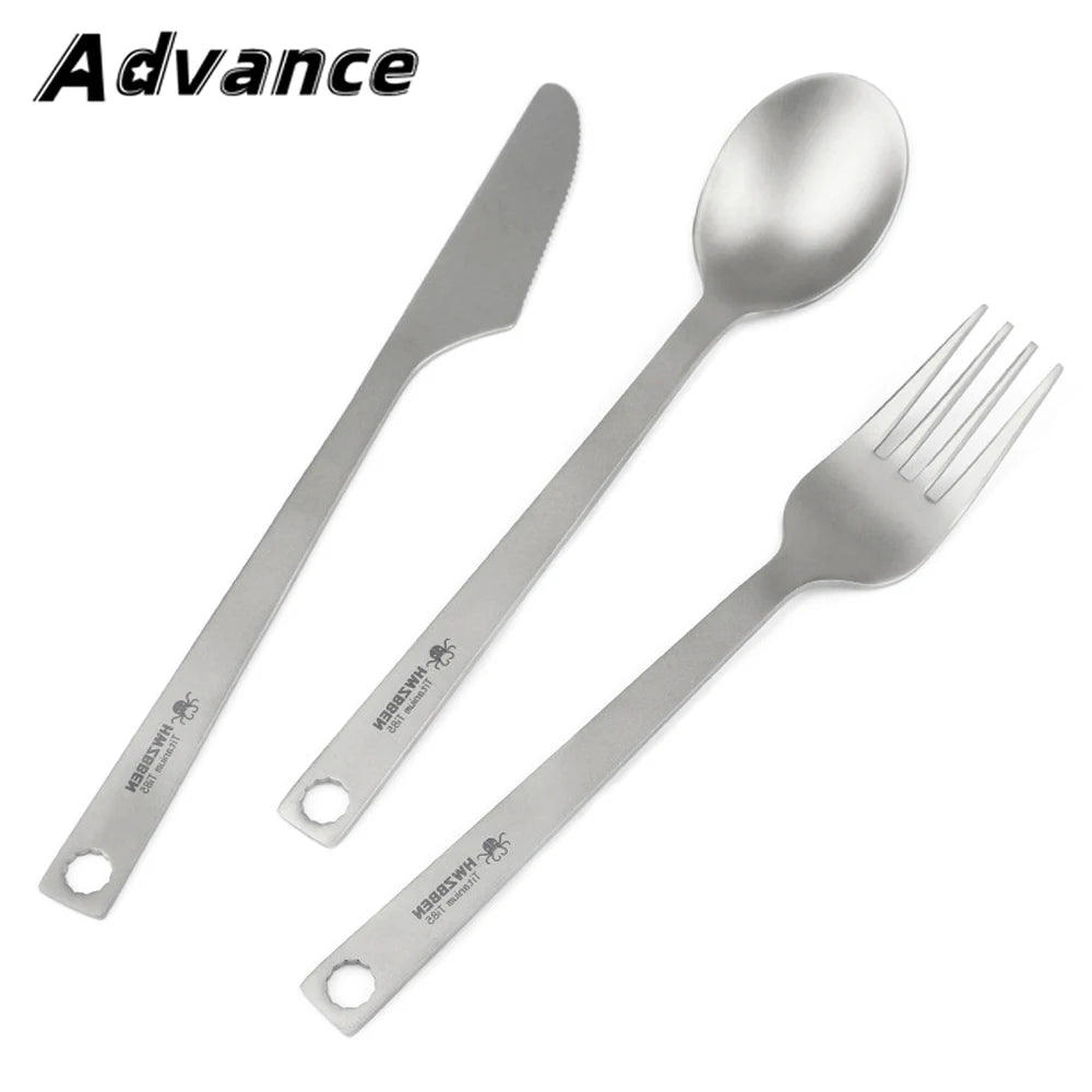 Titanium Alloy Cutlery Knife Fork Spoon Outdoor Utensil Camping Travel Tableware