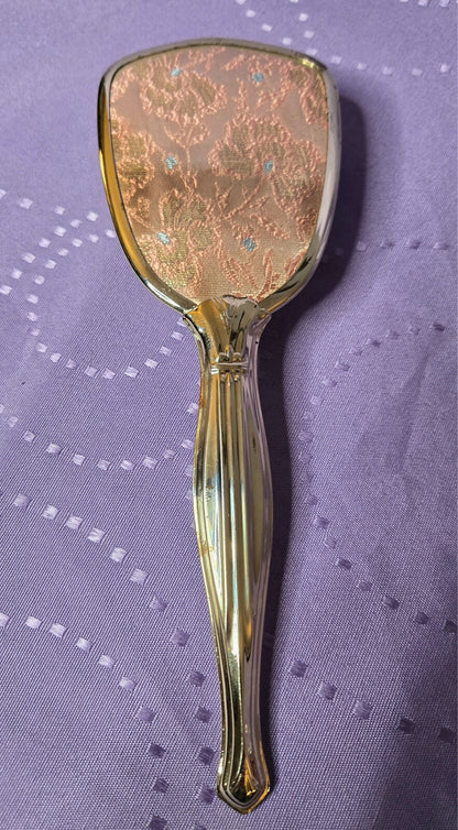 Vintage 1950's Vanity Set (Mirror, Brush & Comb) - Pink & Gold Tone Tapestry