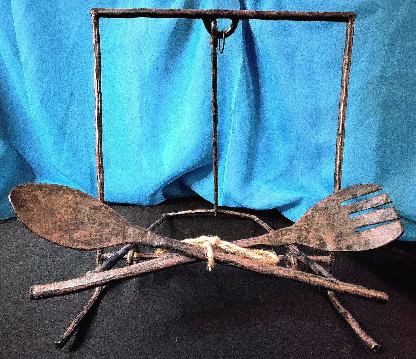 Distressed Iron Fork And Spoon Cookbook Stand Holder