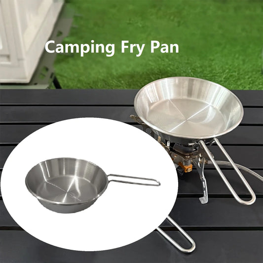 Stainless Steel Camping Fry Pan Folding Handle Non-Stick