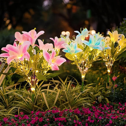 Lily Flower Solar Lights With Warm White Light, Outdoor Garden Decor