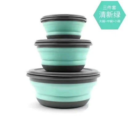 Folding Silicone Bowl 3Pcs/Set with Lid For Camping