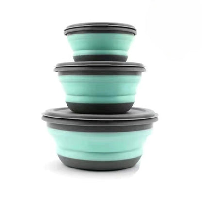 Folding Silicone Bowl 3Pcs/Set with Lid For Camping