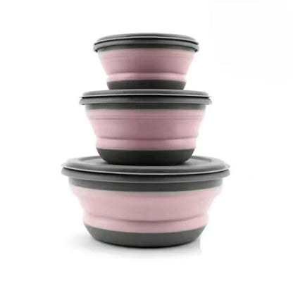 Folding Silicone Bowl 3Pcs/Set with Lid For Camping