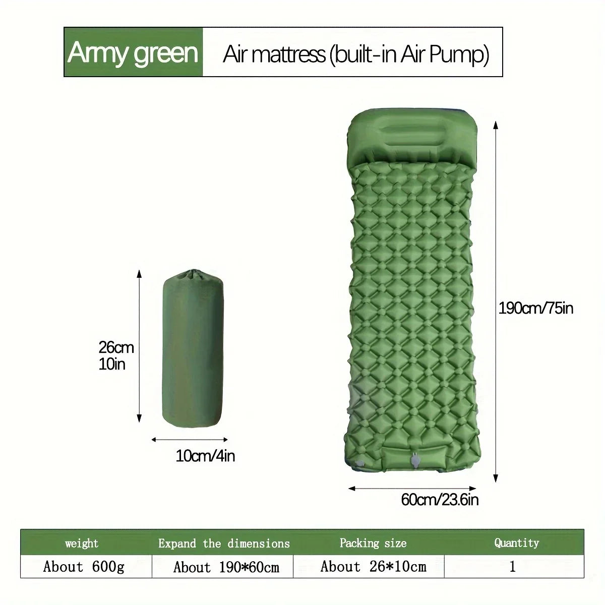 Inflatable Camping Mattress (with Built-In Inflator Pump)