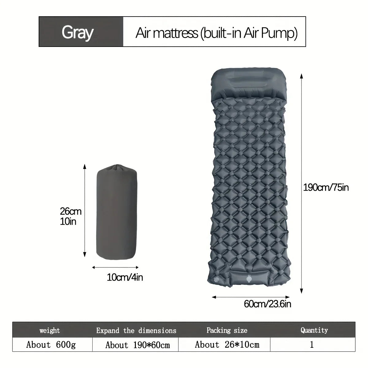 Inflatable Camping Mattress (with Built-In Inflator Pump)