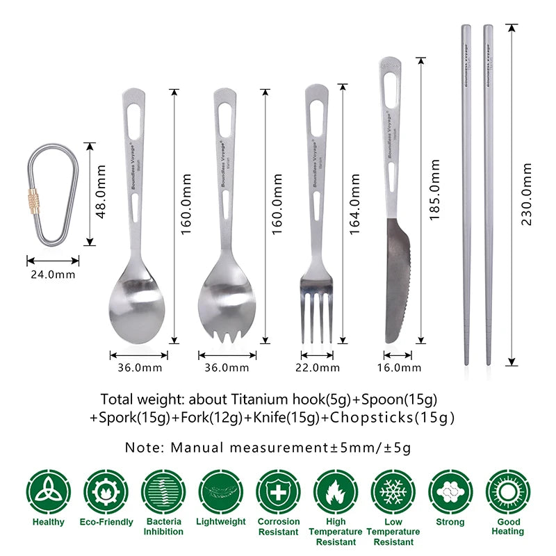 Boundless Voyage Titanium Knife Fork Spoon Chopsticks Tableware Set Drinkware Straw Flatware Outdoor Camping Picnic Cutlery
