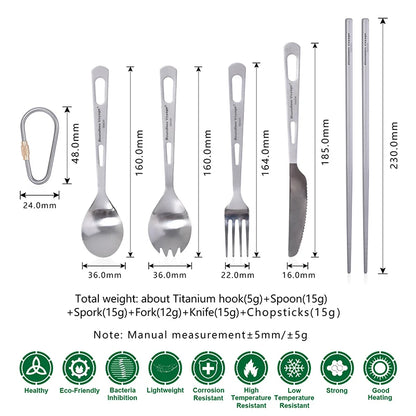 Boundless Voyage Titanium Knife Fork Spoon Chopsticks Tableware Set Drinkware Straw Flatware Outdoor Camping Picnic Cutlery