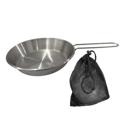Stainless Steel Camping Fry Pan Folding Handle Non-Stick