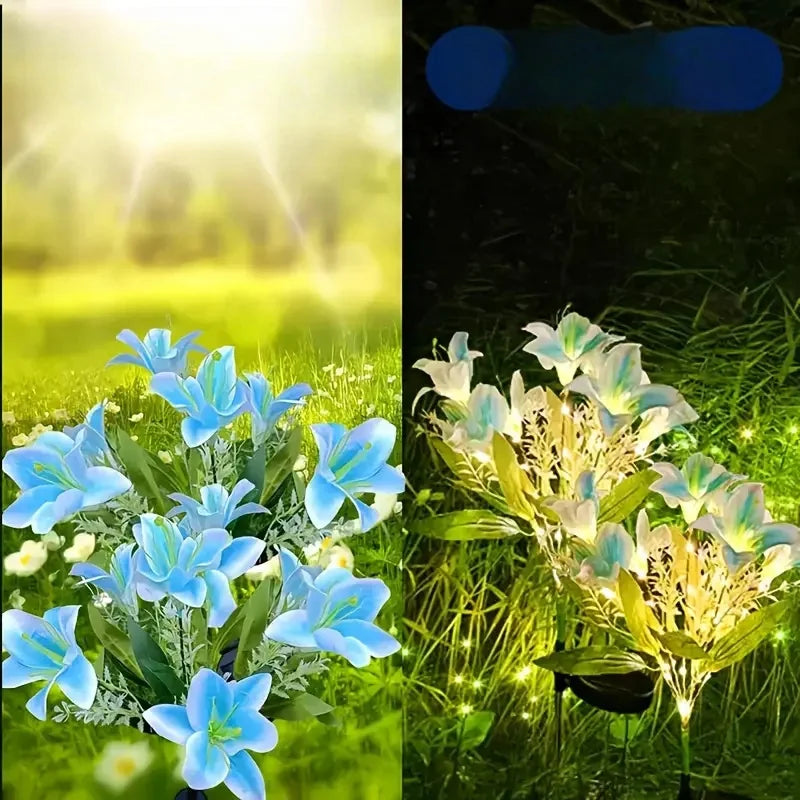 Lily Flower Solar Lights With Warm White Light, Outdoor Garden Decor