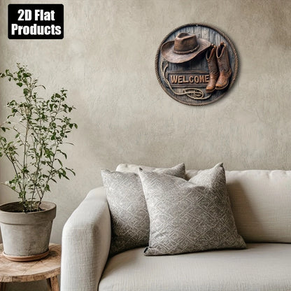 Wooden Hat & Shoes Welcome Art Sign 8" Indoor/Outdoor Decor