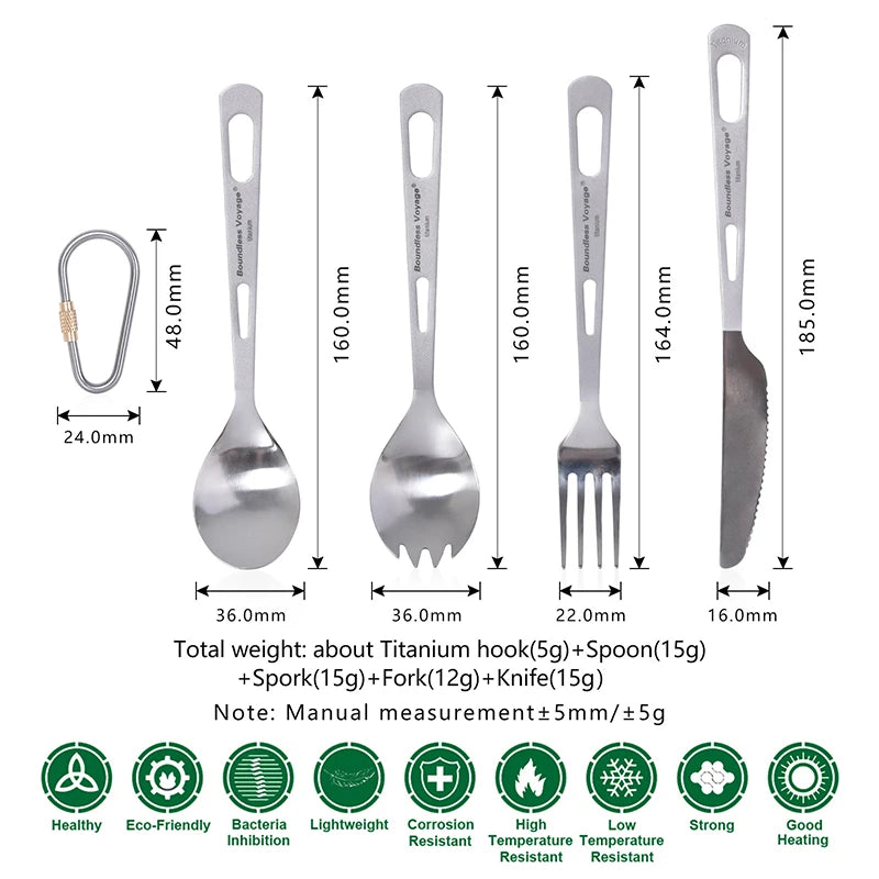 Boundless Voyage Titanium Knife Fork Spoon Chopsticks Tableware Set Drinkware Straw Flatware Outdoor Camping Picnic Cutlery
