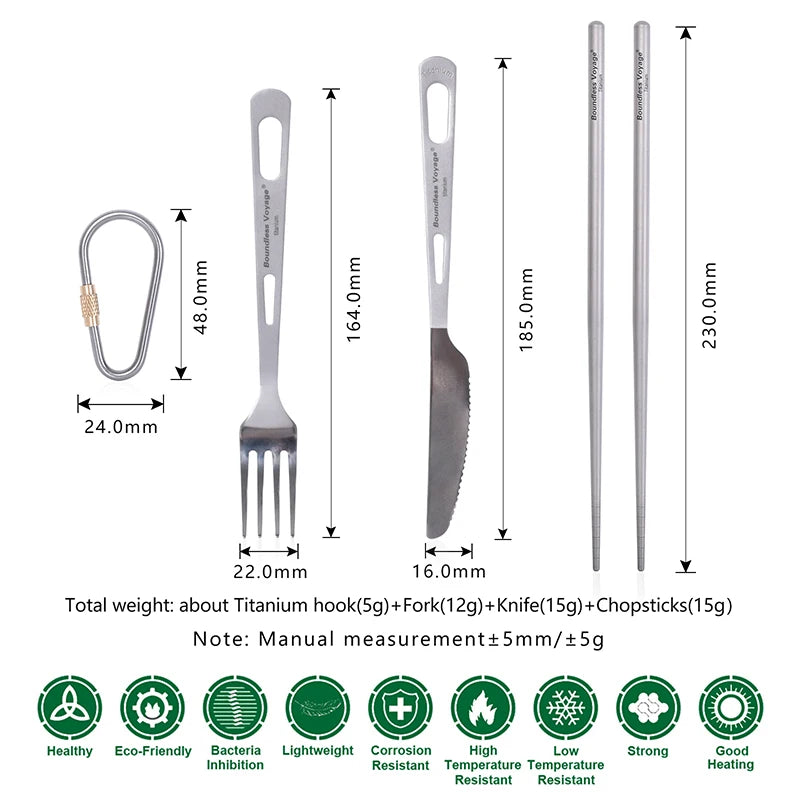 Boundless Voyage Titanium Knife Fork Spoon Chopsticks Tableware Set Drinkware Straw Flatware Outdoor Camping Picnic Cutlery