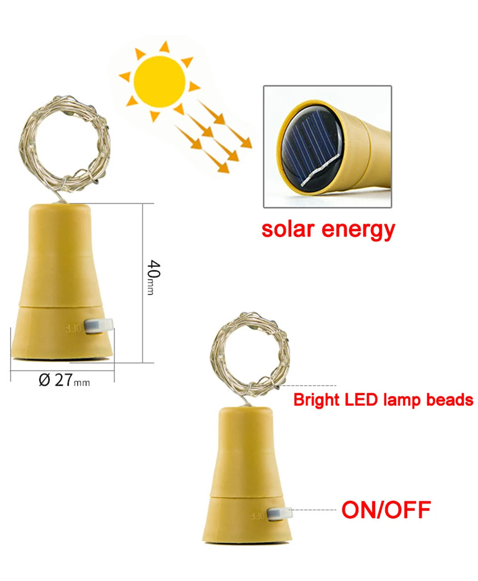 Solar Power Wine Bottle Lights LED String Light Outdoor Decoration