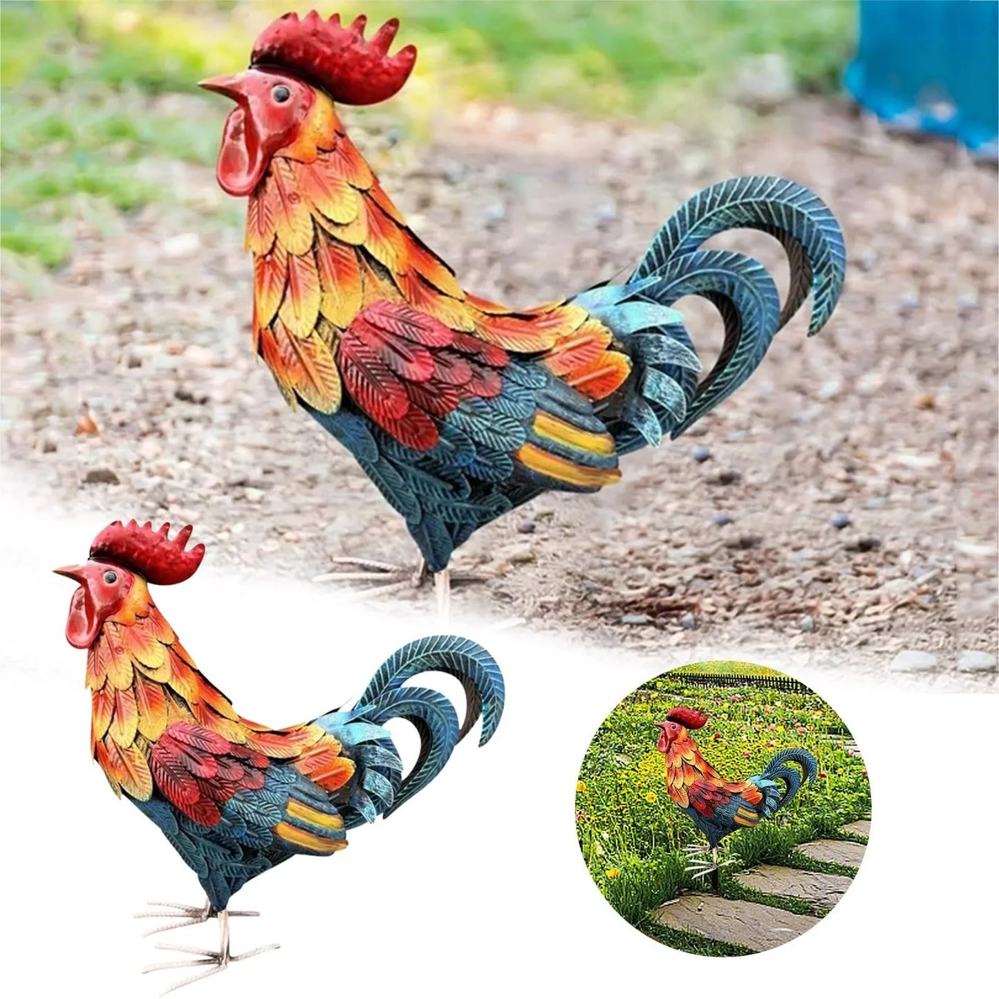 Realistic Metal Chicken Yard Sculpture