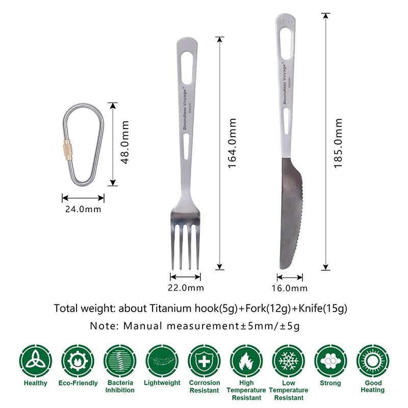 Boundless Voyage Titanium Knife Fork Spoon Chopsticks Tableware Set Drinkware Straw Flatware Outdoor Camping Picnic Cutlery