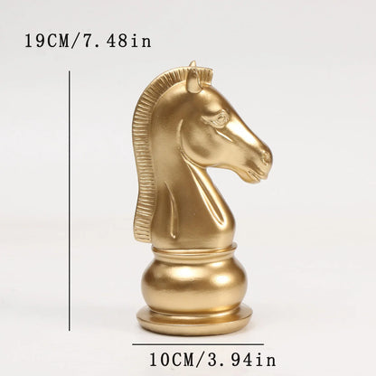 1Pc International Chess Sculpture Decoration, Resin Chess Statue, Gold Chess Pieces Window Display Ornament, Creative Home Decor