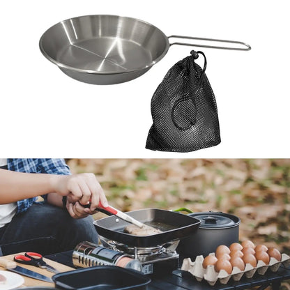 Stainless Steel Camping Fry Pan Folding Handle Non-Stick