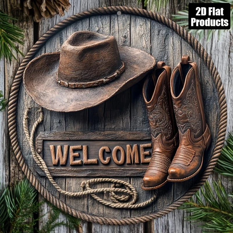 Wooden Hat & Shoes Welcome Art Sign 8" Indoor/Outdoor Decor