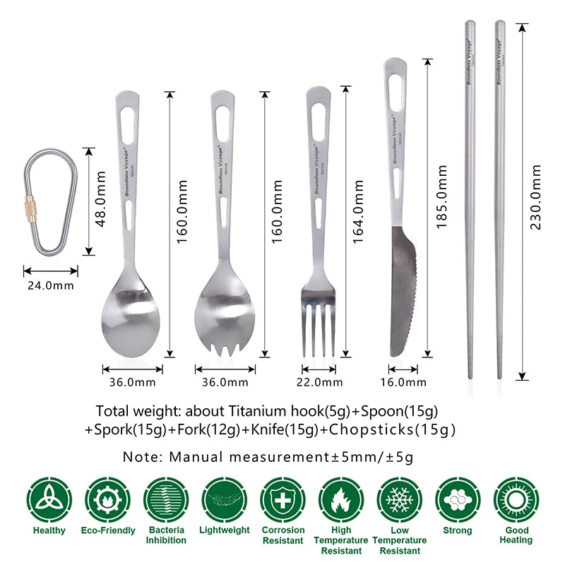 Boundless Voyage Titanium Knife Fork Spoon Chopsticks Tableware Set Drinkware Straw Flatware Outdoor Camping Picnic Cutlery