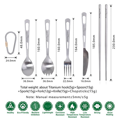Boundless Voyage Titanium Knife Fork Spoon Chopsticks Tableware Set Drinkware Straw Flatware Outdoor Camping Picnic Cutlery