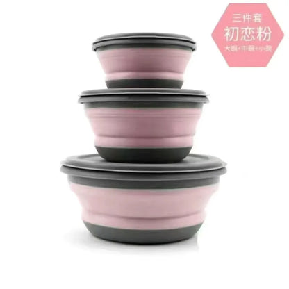 Folding Silicone Bowl 3Pcs/Set with Lid For Camping
