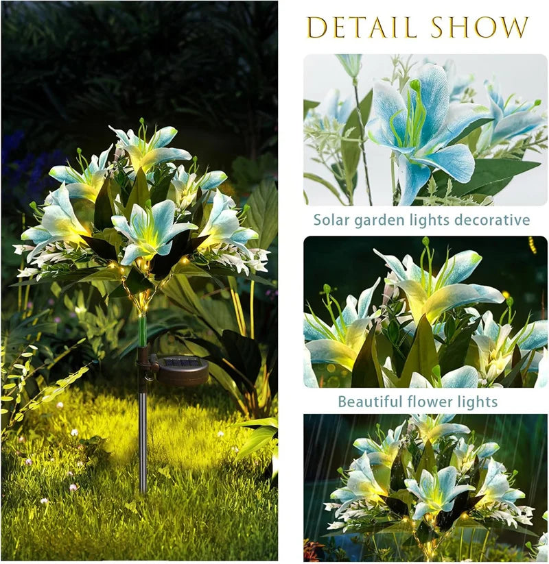 Lily Flower Solar Lights With Warm White Light, Outdoor Garden Decor