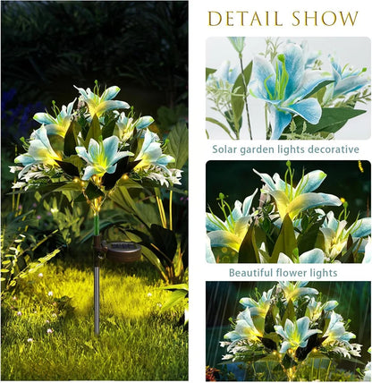 Lily Flower Solar Lights With Warm White Light, Outdoor Garden Decor