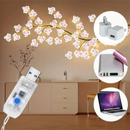 Cherry Blossom 96 Led USB Tree Branch Rattan Lights 8 Modes Color