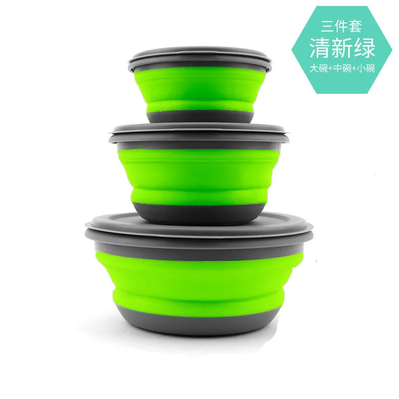 Folding Silicone Bowl 3Pcs/Set with Lid For Camping