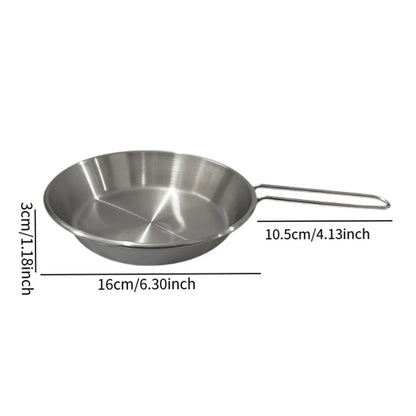 Stainless Steel Camping Fry Pan Folding Handle Non-Stick