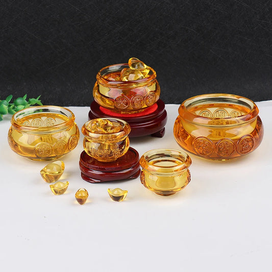 1Pc or 1Set Glass Cornucopia Wholesale Citrine Cornucopia Decorative Handicrafts Into Treasure Size Gold Ingot Home Decoration