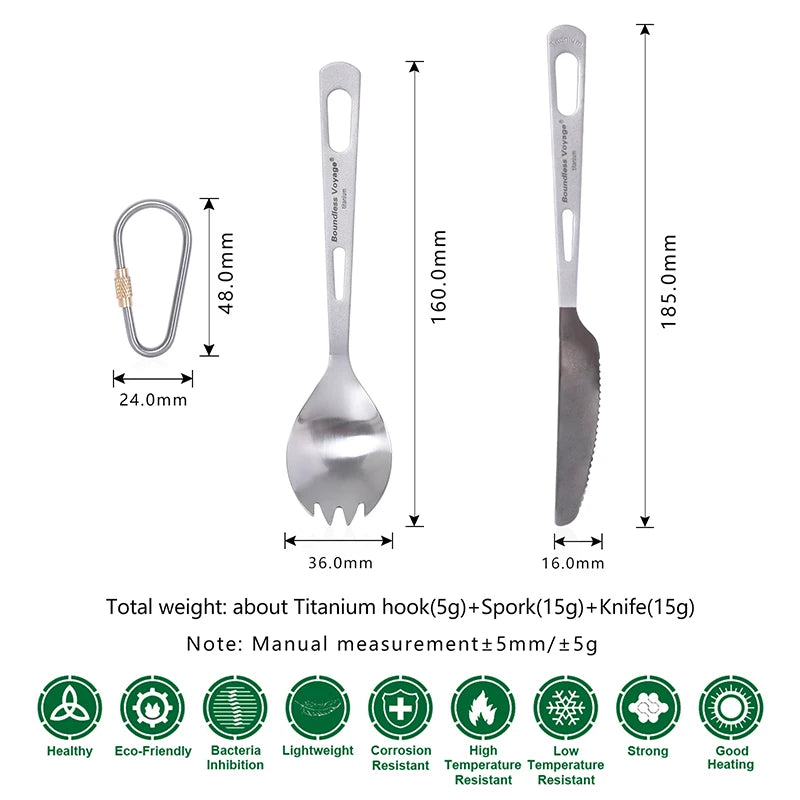 Boundless Voyage Titanium Knife Fork Spoon Chopsticks Tableware Set Drinkware Straw Flatware Outdoor Camping Picnic Cutlery