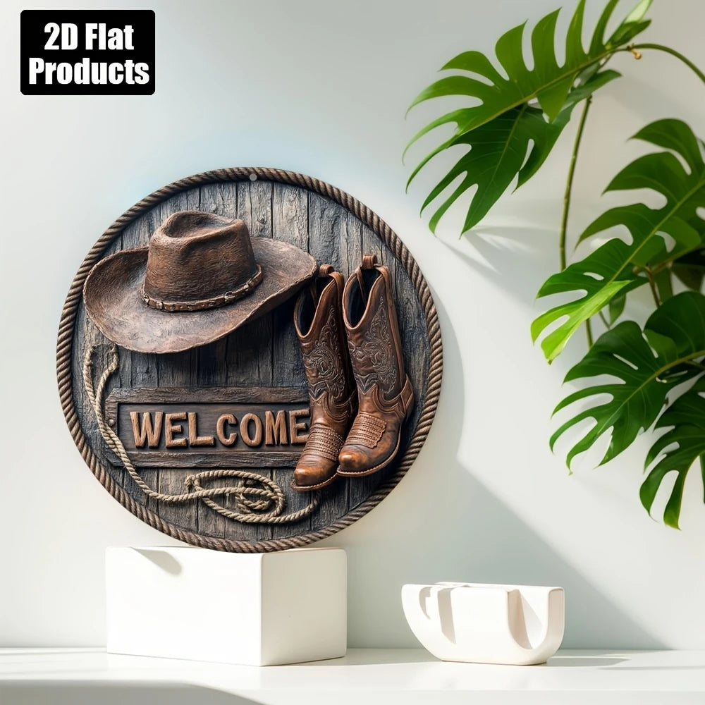 Wooden Hat & Shoes Welcome Art Sign 8" Indoor/Outdoor Decor