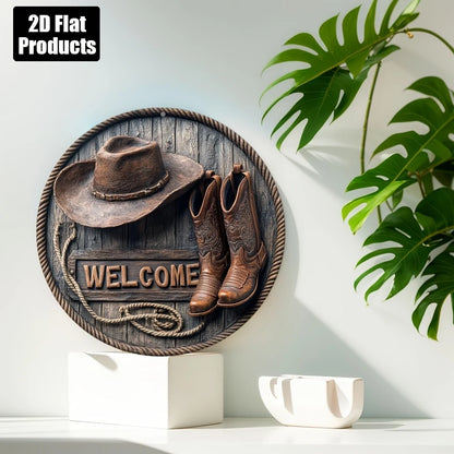 Wooden Hat & Shoes Welcome Art Sign 8" Indoor/Outdoor Decor