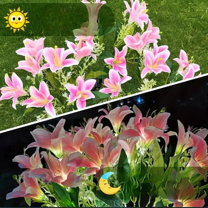 Lily Flower Solar Lights With Warm White Light, Outdoor Garden Decor