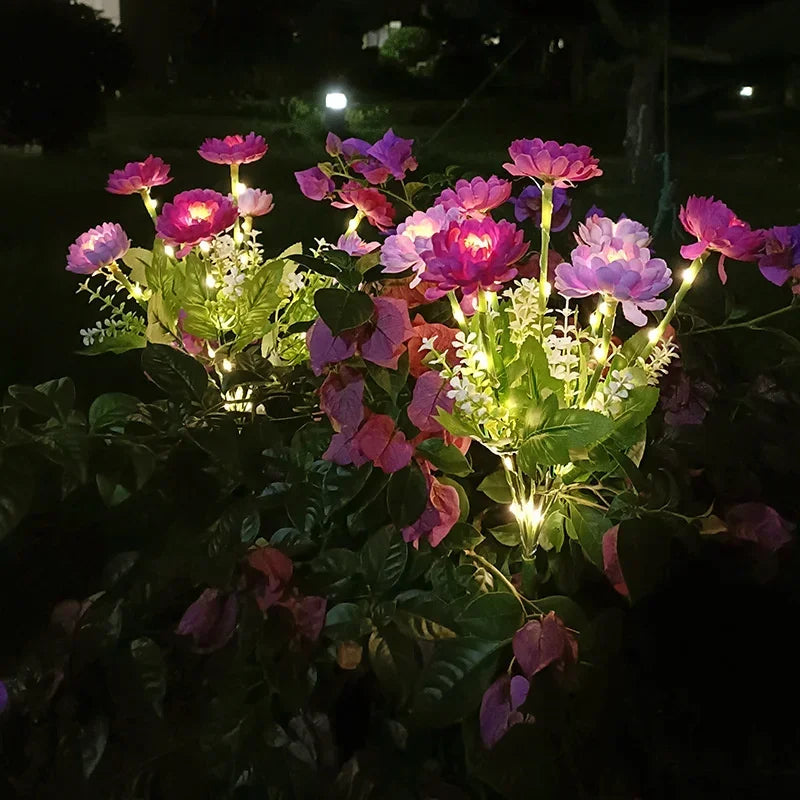 Wedding Party Decoration Flower Party Lamp Solar Outdoor Snow Lotus Flower Lawn Lamp Fairy Lights for Yard Patio Garden Lights