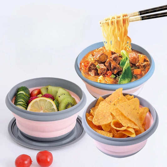 Folding Silicone Bowl 3Pcs/Set with Lid For Camping